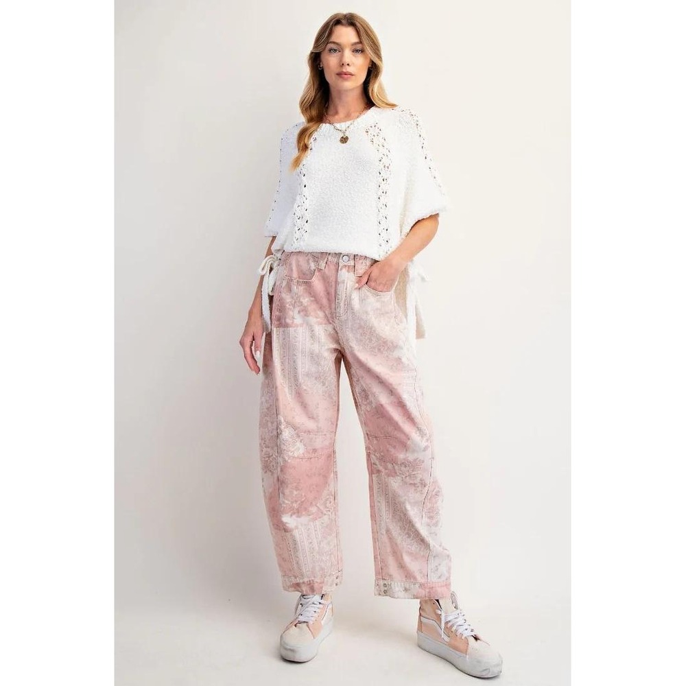 Easel Los Angeles Patchwork Printed Barrel Jeans Vintage Rose Women's Large